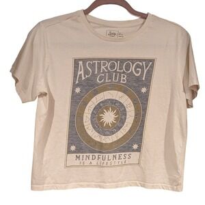Bixby Nomad Astrology Club Graphic T-Shirt Cream Cotton Cropped XL 16-18